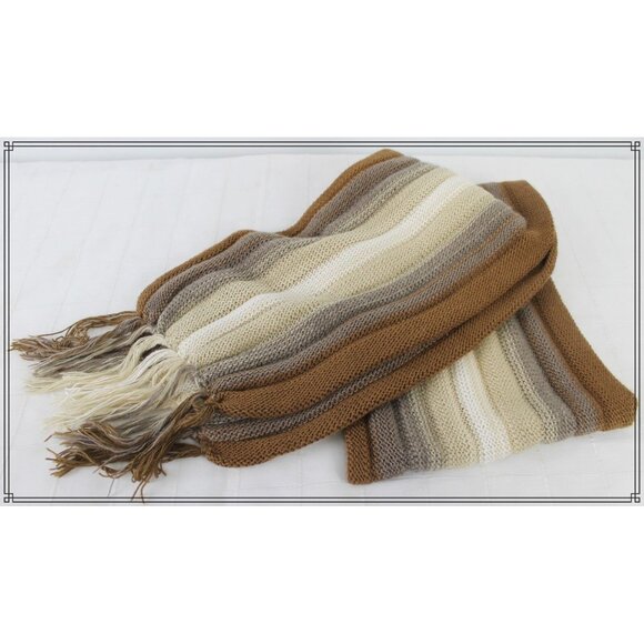 Peruvian Peru Llama Wool Knit Scarf Stripes Fringe Black Grey Pink Purple Brown - Picture 3 of 5